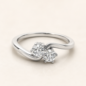 แหวนเพชรทรงกลมสองวงแบบบายพาส ทำจากทองคำขาว 14k สำหรับผู้หญิง |   ของขวัญแต่งงาน เครื่องประดับชั้นดี สำหรับวันครบรอบหมั้นหมาย ดีไซน์หรูหรา - Product Image 1