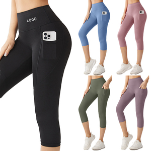 Wholesale 2025 Custom Logo Breathable High Waisted Capri <b>Leggings</b> - Buttery Soft Gym Fitness <b>Leggings</b> <b>with</b> Side <b>Pockets</b> - Product Image 5