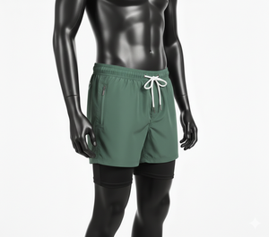 Shorts de sport et de natation pour hommes personnalisés par sublimation, 2-en-1 avec leggings de compression intégrés, tendance, séchage rapide, 100% polyester satiné, vêtements de plage - Product Image 2