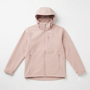 Pink Hooded Fleece <b>Jacket</b> Full Zip Windproof Casual Outerwear Regular Fit Solid Color Polyester Material Autumn Wear - Product Image 1