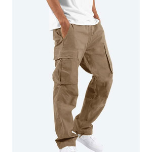 Pantalon cargo pour homme, taille élastique, plusieurs poches, en toile, décontracté, coupe droite, respirant, poids moyen, pour l'automne - Product Image 2