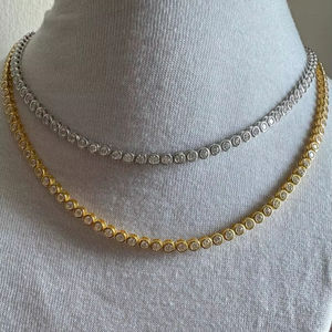 Collier tennis en moissanite serti clos, en argent sterling 925 plaqué or 14 carats, bijoux de luxe pour femme, collier statement - Product Image 1