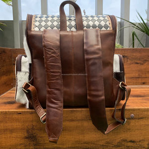 Mochila de viaje de gran capacidad a cuadros de alta calidad para mujer de diseñador, mochila de cuero de vaca con cremallera para mujer - Product Image 5