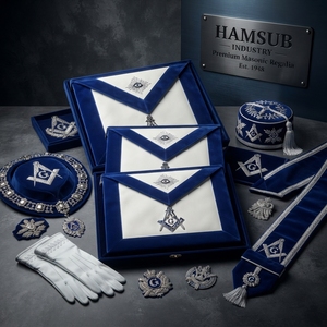 Hamsub Industry Custom Masonic <b>Apron</b> Embroidered Freemason Regalia Blue <b>White</b> Classical Design Sew-On Badge - Product Image 4