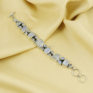 Brazalete de Plata de Ley 925 pura con piedras preciosas naturales, regalo Unisex al por mayor, joyería de cristal Premium, pulseras de cadena de eslabones a granel - Product Image 4