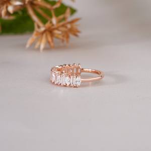 Elegante anillo de compromiso, boda, aniversario, uso diario, oro rosa, diamante talla esmeralda, anillo de eternidad, joyería de lujo para mujer - Product Image 5