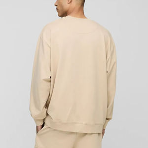 Sweat-shirt à col rond surdimensionné pour homme grande taille, beige, en coton French Terry, pull décontracté pour l'automne, imprimé logo sur le devant - Product Image 3