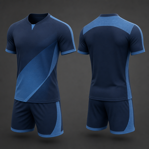 Ensemble d'uniformes de football sublimés personnalisés blanc et bleu marine, kit de football professionnel léger et respirant, maillot et short d'entraînement - Product Image 4