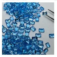 100% 천연 아름다운 7X5 MM 스위스 블루 토파즈 처리 에메랄드 컷 깨끗한 품질 느슨한 보석