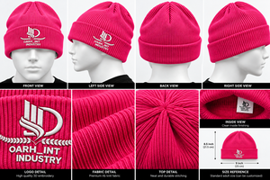 OARH_INT INDUSTRY หมวกบีนนี่สีชมพูลายปักโลโก้ยูนิเซ็กส์หมวกฤดูหนาวแบบลำลองสำหรับผู้ใหญ่หมวกถัก 56-58 ซม. - Product Image 6