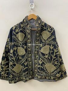 Poncho en coton brodé à la main, style bohème, manches longues, col mandarin, vêtement d'extérieur pour adulte, automne - Product Image 1