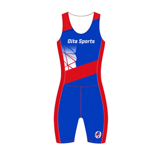 Maillot de compétition de rowing bleu roi et rouge pour homme, sans manches, uniforme de performance, singlet de course, personnalisable, vente en gros pour équipes sportives - Product Image 1