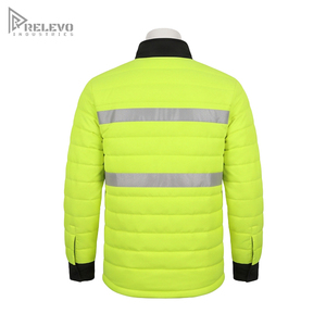 Veste Thermique Rembourrée Haute Visibilité Personnalisée OEM, Fluorescente, Col Montant Noir Contrastant, Fermeture à Boutons Pression, Ceinture à la Taille, Vêtement de Sécurité - Product Image 4