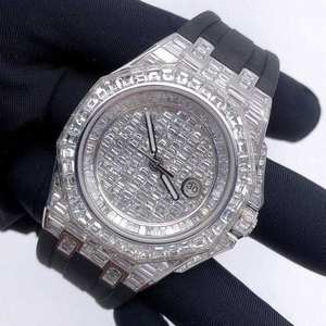 Bijoux noirs de l'océan A.P. Montre Jumbo de qualité supérieure en acier inoxydable avec quartz moissanite taille baguette VVS, 41 mm, résistante à l'eau 3 ATM - Product Image 3