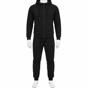 Ensemble de survêtement pour homme à capuche et fermeture éclair intégrale, sweat-shirt uni zippé et pantalon de jogging à revers, 2 pièces, vêtements de sport décontractés, vente en gros - Product Image 1