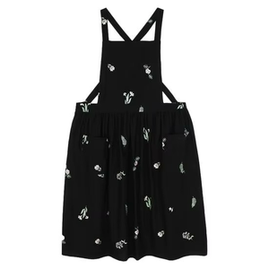 Elegante Delantal de Lino y Algodón para Mujer, Estilo Japonés, con Tirantes Cruzados en la Espalda y Bordado Floral, para Cocina, Jardín, Cafetería - Product Image 1