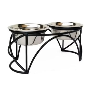 Iron Wire Black Elevated Dome Look Double Diner Oval Tall Feeding Station With Bone Design 2 Bowls <b>Cats</b> and Dogs Feeders - Product Image 1