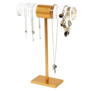 Luxury Gold Metal & Clear Acrylic T <b>Bar</b> Jewelry Stand Necklace Bracelet Organizer Display Holder for Vanity Countertop - Product Image 1