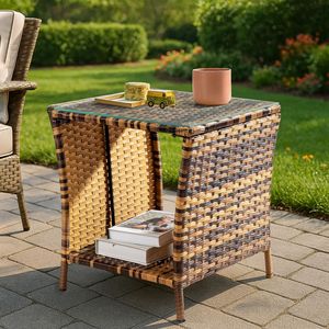 "<b>Yellow</b> Gradient Glass Surface Iron Frame Rattan <b>Coffee</b> <b>Table</b>" - Product Image 4