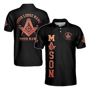 เสื้อโปโลผู้ชายลายเส้นทองคำ "พ่อแห่งฟรีเมสัน" แบบสั่งทำพิเศษ คุณภาพสูง แขนสั้น - Product Image 4
