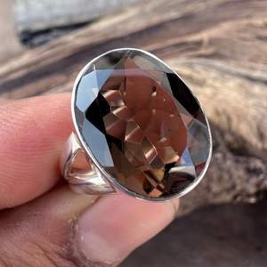 Oval Smokey Quartz Art Deco <b>Ring</b> 18K Gold <b>Dainty</b> Gemstone Minimalist Festival Gift for Women 2.00 Carat - Product Image 4