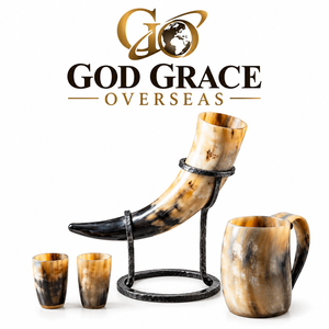 ชุดแก้วน้ำทำมือจากเขาควาย GOD GRACE OVERSEAS เป็นมิตรกับสิ่งแวดล้อม ขัดเงาอย่างเป็นธรรมชาติ สไตล์เรียบง่าย พร้อมที่เปิดขวดและถ้วย - Product Image 6