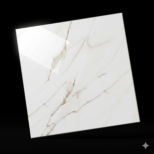 Azulejo de Porcelana Pulido de Lujo de 600x600 mm, Aspecto de Mármol Blanco Calacatta con Vetas Doradas, Azulejo de Alto Brillo para Pisos y Paredes Interiores - Product Image 5