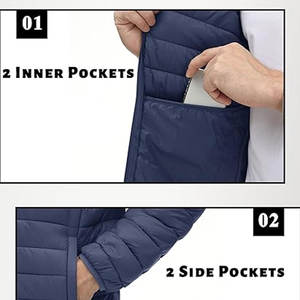 Veste matelassée à capuche pour homme personnalisée, légère et isolante, imperméable et coupe-vent, vente en gros - Product Image 5