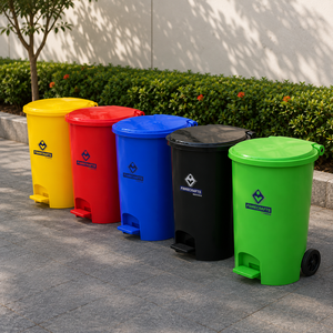 Poubelle à pédale cylindrique en plastique 2026 pour intérieur et extérieur, style moderne et luxueux, vert, rouge, bleu, jaune, noir - Product Image 1