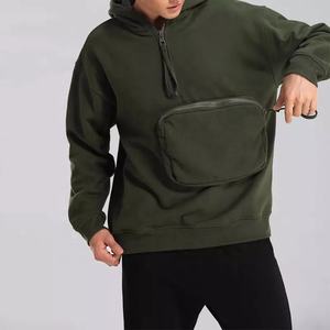 เสื้อฮู้ดแบบสวมหัวผ้าฝ้ายแขนยาวครึ่งซิปสำหรับผู้ชาย,มีโลโก้แบบกำหนดเองไซส์ใหญ่พิเศษ - Product Image 3