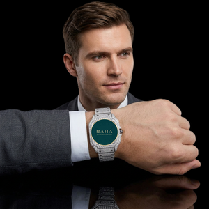 Montre de luxe RAHA en moissanite, 42 mm, acier inoxydable, mouvement à quartz analogique, verre saphir, chiffres romains, fermoir déployant - Product Image 5