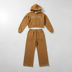 ชุดเซ็ตเสื้อสเวตเชิ้ตและกางเกงสเวตแพนท์ผ้าฝ้ายสีพื้นสไตล์สตรีทแวร์แบบใหม่สำหรับผู้หญิง - Product Image 4