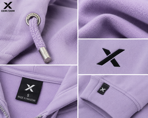 Sudadera con capucha para mujer con cremallera, de color liso, de algodón polar transpirable, informal, con bolsillo y logo X, para otoño, OEM/ODM, de moda - Product Image 4