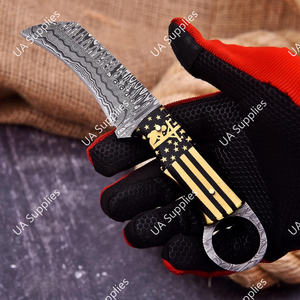 Cuchillo de Caza de Acero de Damasco de Alta Calidad, Afilado como una Navaja, de Grado Industrial, con Hoja Fija Tipo Pico de Halcón, para Campismo al Aire Libre, con Orificio para el Dedo, con Funda de Cuero - Product Image 4