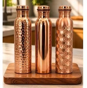 Best Quality Hammered Pure Copper Water <b>Bottle</b> with Eco-Friendly Glass Lid for Yoga Ayurveda Health Benefits India for Parties - Product Image 4