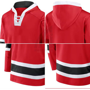 Sudadera con Capucha de Hockey sobre Hielo Roja, Manga Larga, a Rayas, Absorbente de Humedad, Prenda Masculina de Corte Regular con Estampado Sublimado - Product Image 6