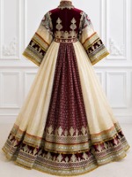 Robe de mariée afghane Kuchi faite à la main, bordeaux et ivoire, brodée, longueur genou, tenue de festival, manches longues, décontractée pour femme, écologique