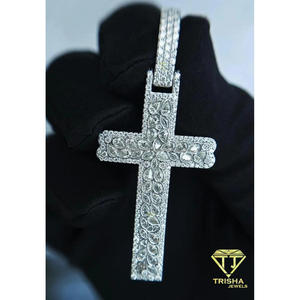 Pendentif croix entièrement serti de diamants de laboratoire, en argent sterling 925, design poire, bijoux de mode haut de gamme - Product Image 4