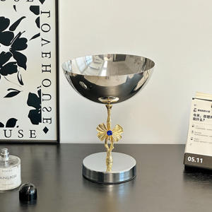 Luxury Silver Pedestal Serving Bowl Gold Ginkgo Leaf Blue <b>Crystal</b> Stem Elegant Metal Footed Compote Chalice Home Decor - Product Image 4