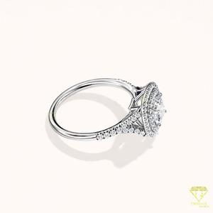 Bague de fiançailles en diamant de laboratoire taille coussin double halo, bague de mariage pavée, bijoux de luxe pour femme - Product Image 3