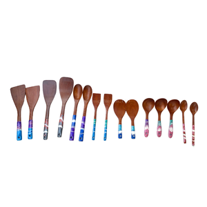 Handmade Wooden Spoons And Spatulas With Colorful Handles For Kitchen Use - Product Image 1