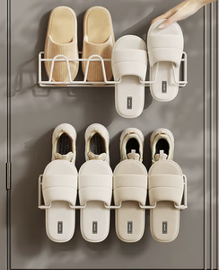 Wall Mounted Foldable Slipper Rack Bathroom <b>Shoe</b> Storage <b>Holder</b> with Towel Bar Clothes Hanger Organizer Rack - Product Image 3
