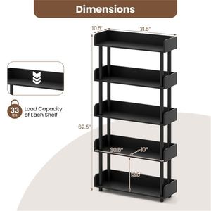 <b>Black</b> 5-Tier Open <b>Bookcase</b> with Elevated Legs Anti-Tipping Display Rack for Home or Office Use - Product Image 3