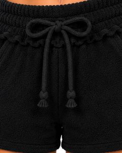 Black Women <b>Drawstring</b> Casual Shorts Soft Cotton Terry Summer Beach Lounge Shorts Elastic Waist Pocket Comfortable Fashion - Product Image 5