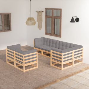 Set da 7 pezzi in legno di pino solido con comodi cuscini per mobili da esterno - Product Image 1
