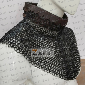 Medieval Flat <b>Riveted</b> Chainmail Collar Mild Steel Neck Armor with <b>Leather</b> Trim for Historical Reenactment Cosplay Adult Costume - Product Image 3