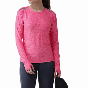 Women's <b>Pink</b> <b>Long</b> <b>Sleeve</b> Crew Neck T-Shirt Slim Fit Quick Dry Sporty Knitted Polyester <b>Top</b> Spring Summer Workout Wear - Product Image 1