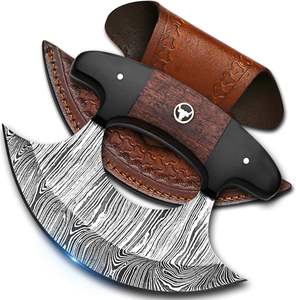 Cuchillo de Chef Ulu de Acero de Damasco, Ambidiestro, Estilo Moderno, Funda de Cuero y Madera, Multiusos, Duradero, Hecho a Mano, Ecológico - Product Image 1
