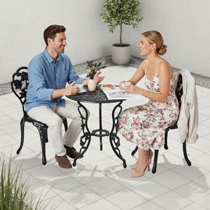 Set Bistrot da Esterno in Alluminio Pressofuso per Tutte le Stagioni, 3 Pezzi, con Tavolo e Sedie Rose per Patio, Giardino, Cortile 2 - Product Image 3