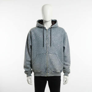 Mens Grey Rhinestone <b>Zip</b> Up Hoodie Full <b>Zip</b> <b>Hooded</b> Sweatshirt Sparkly Crystal Studded Jacket Streetwear - Product Image 6